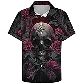 Hurspmr Men's Button Down Shirt with Skull Cool Graphic Casual Hawaiian Beach Shirts
