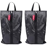pack all Plus-Sized Shoe Bag for Travel, Water-Resistant Shoe Pouch for Gym, Odor-Resistant Soccer Cleats Bag for Sport (Black, 2-Pack)