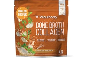 Vitauthority Delicious Chicken Noodle Bone Broth Collagen - Packed with 16g of Protein & 13g Collagen (Types I, II, III) - Nourishes Skin, Hair, Nails, Joints, & Gut - Beef Bone Broth Protein Powder