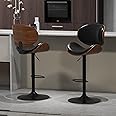 civama Bar Stools Set of 2 for Kitchen Counter, Adjustable Bar Height Chairs, Modern Swivel Barstools with Bentwood Seat and Back with Footrest, for Kitchen Island, Dining Room, Black PU Leather