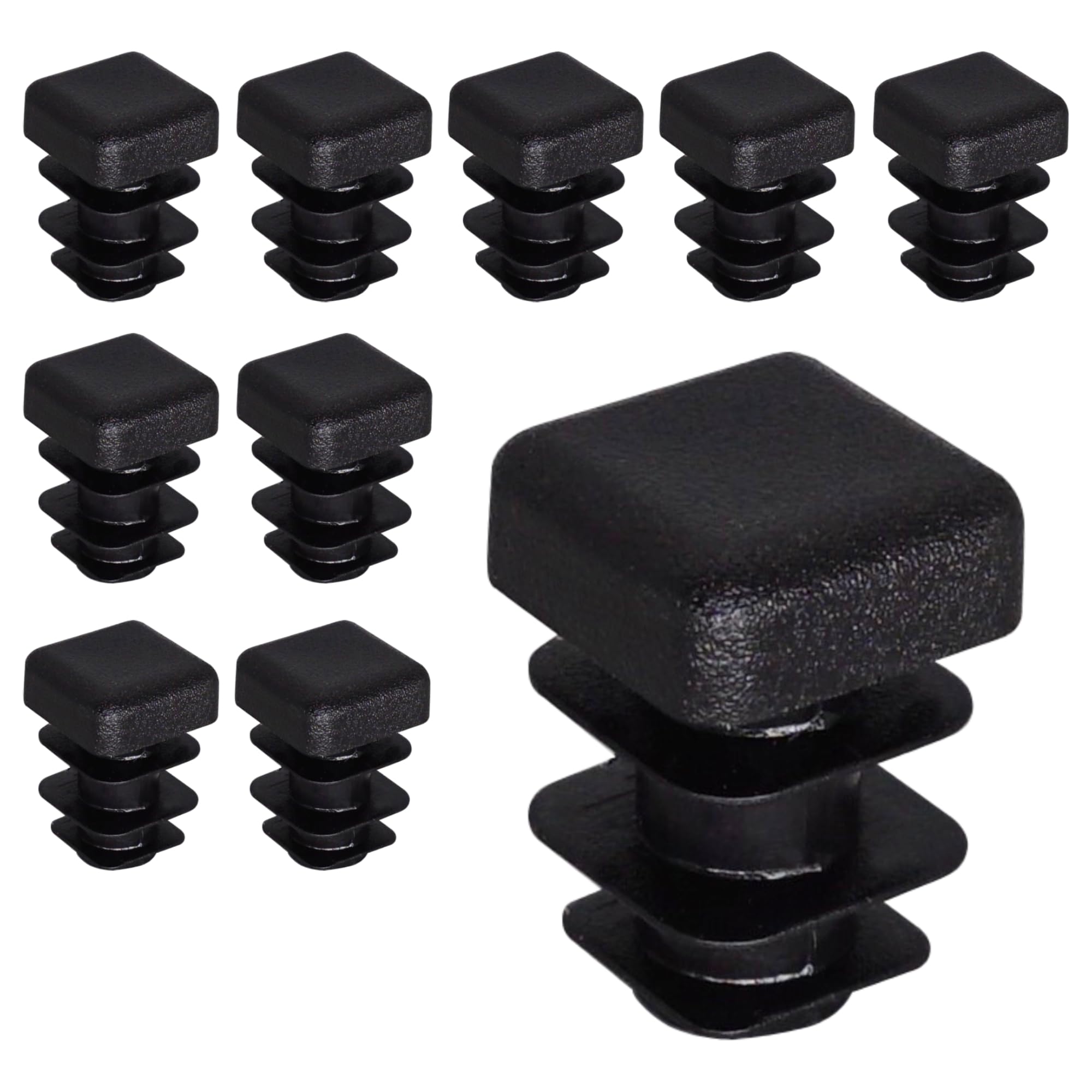 SKIR'CO (10 pcs) Square Plastic Plugs 10 x 10 mm, Mat Tube End Caps, Square Tube Inserts, Fence Post Plugs, Black RAL 9005