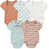 MAMIMAKA Newborn Baby Short Sleeve Bodysuits Cotton One-Piece Baby Boy Girl Clothes 5-Pack