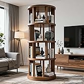 vie poetique Rotating Bookshelf Tower, Wooden, 4 Tier Vertical Rotate Turning Spiral Corner Organizer, 360° Rotating Book Tow