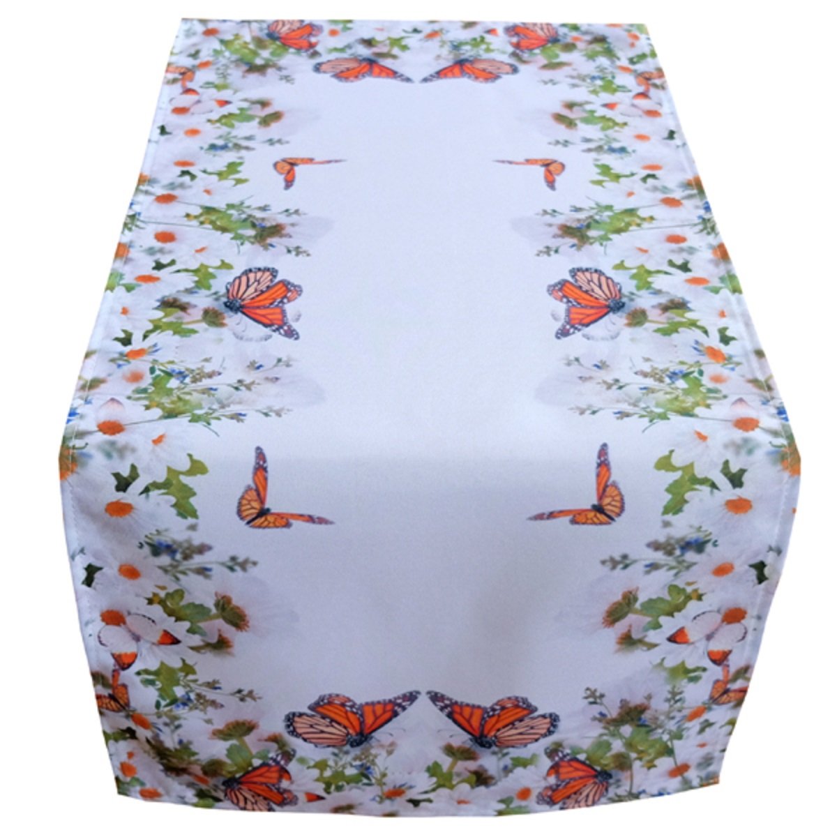 Raebel Table Runner 40 x 90 cm Table Cloth Easter Table Decoration Spring White Colourful Flowers and Butterflies