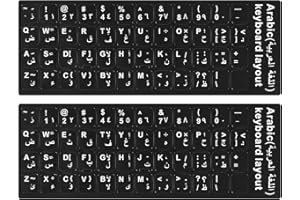2PCS Pack Arabic Keyboard Stickers, Arabic Keyboard Replacement Stickers Black Background with White Letters for Computer Lap