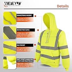 wefeyuv ANSI Class 3 High Visibility Hoodie