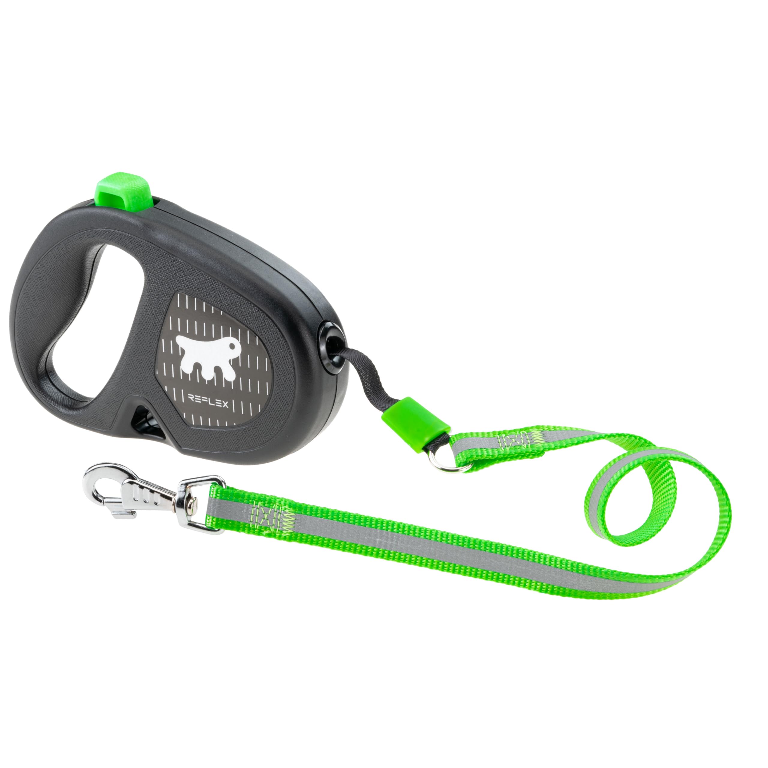 Ferplast FLIPPY ONE REFLEX Reflective Extendable Dog Lead - Evening Walks - Bag Holder - Lock & Release Button - Ergonomic Design - Tape - Max 25 Kg - 5m, Green