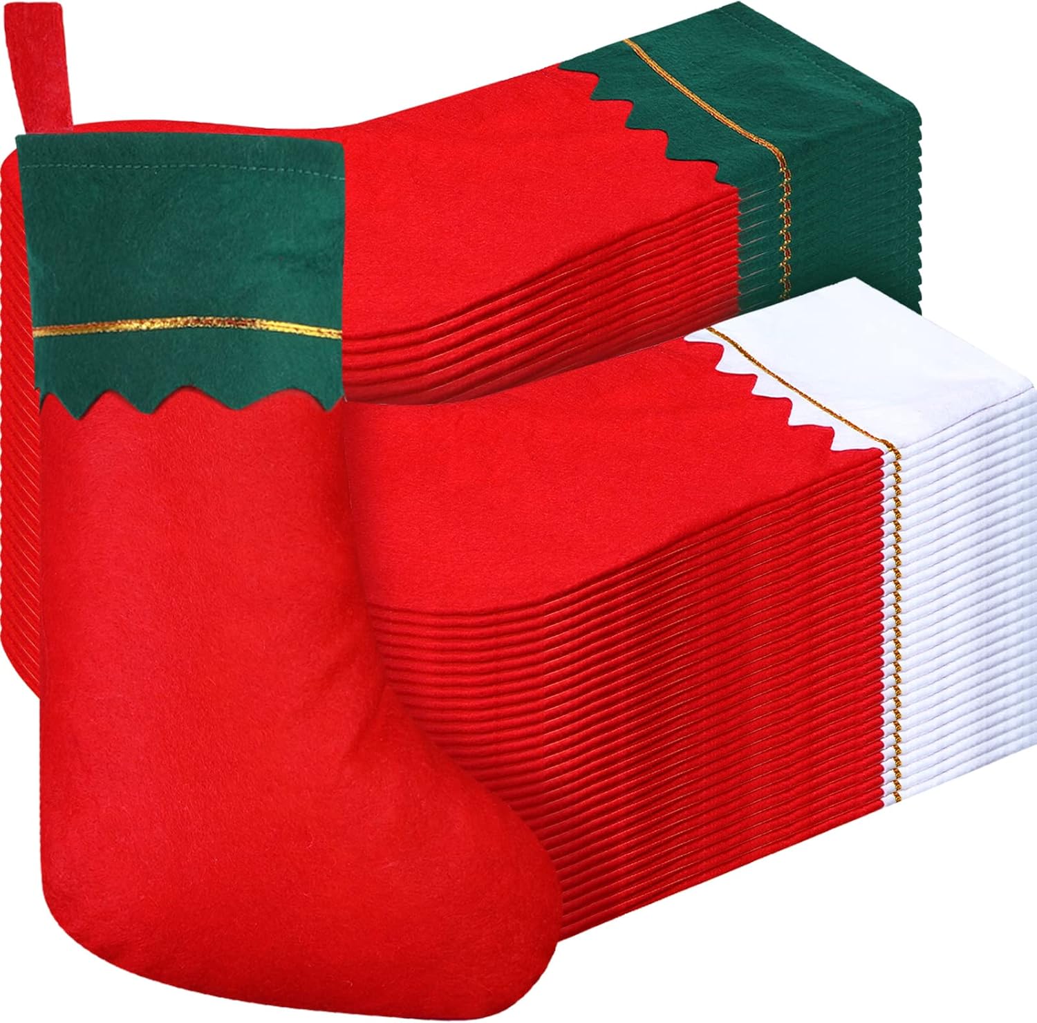 Stockings & Holders - 60 Pcs Felt Christmas Stockings 15 Inch Party Favors Stockings Xmas Decoration Stockings Rustic Christmas Santa Stockings for Christmas Holidays Anniversaries Home Bedroom (Green Trim, White Trim)