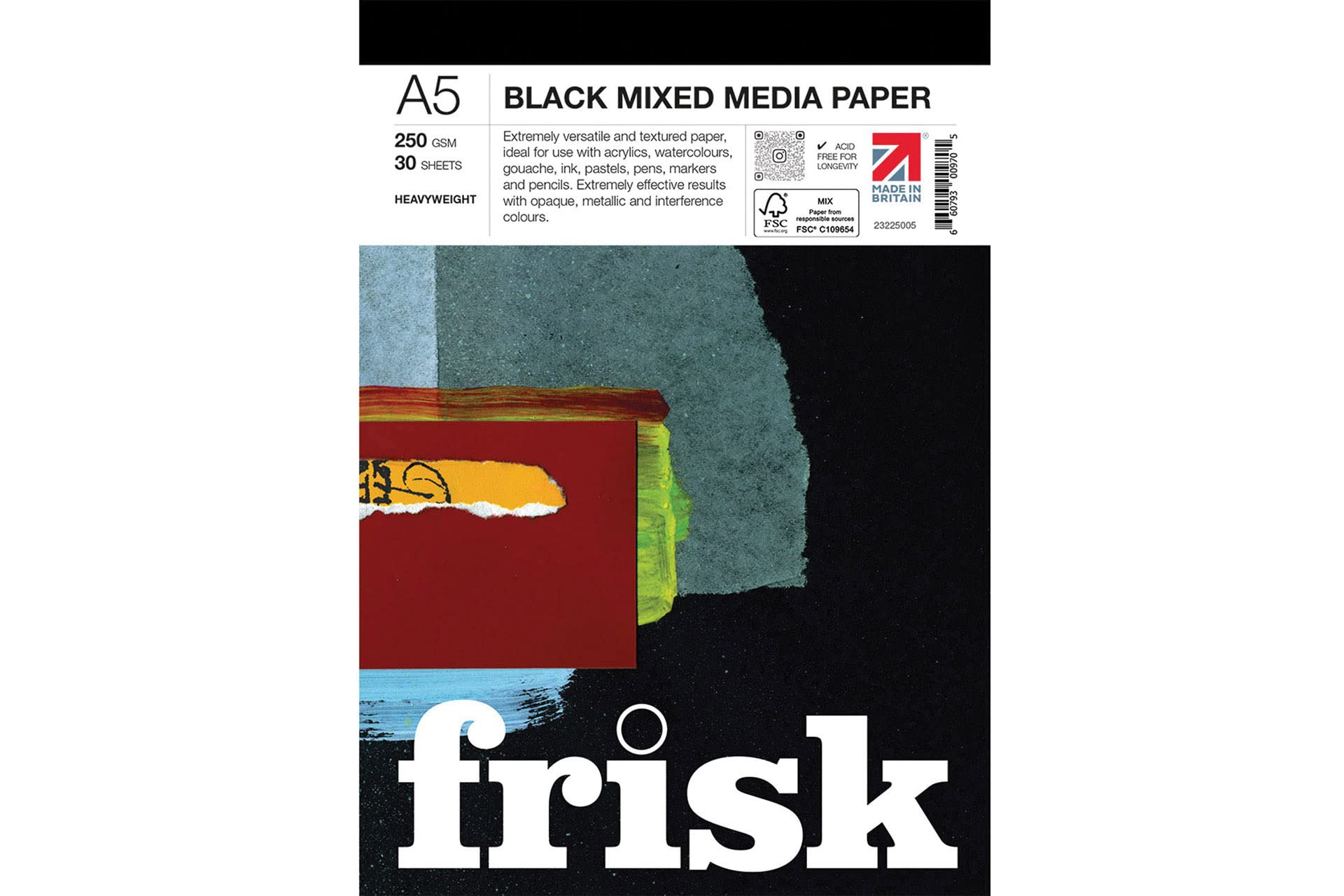 Frisk Black Mixed Media Paper Pad 250gsm 30sheets A5,23225005
