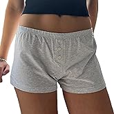Mooyidw Cute Pajama Shorts for Women Y2K Sexy Low Rise Lounge Floral Shorts Comfy Striped Button Boxers Pj Bottoms Sleepwear (A Solid Grey, S)