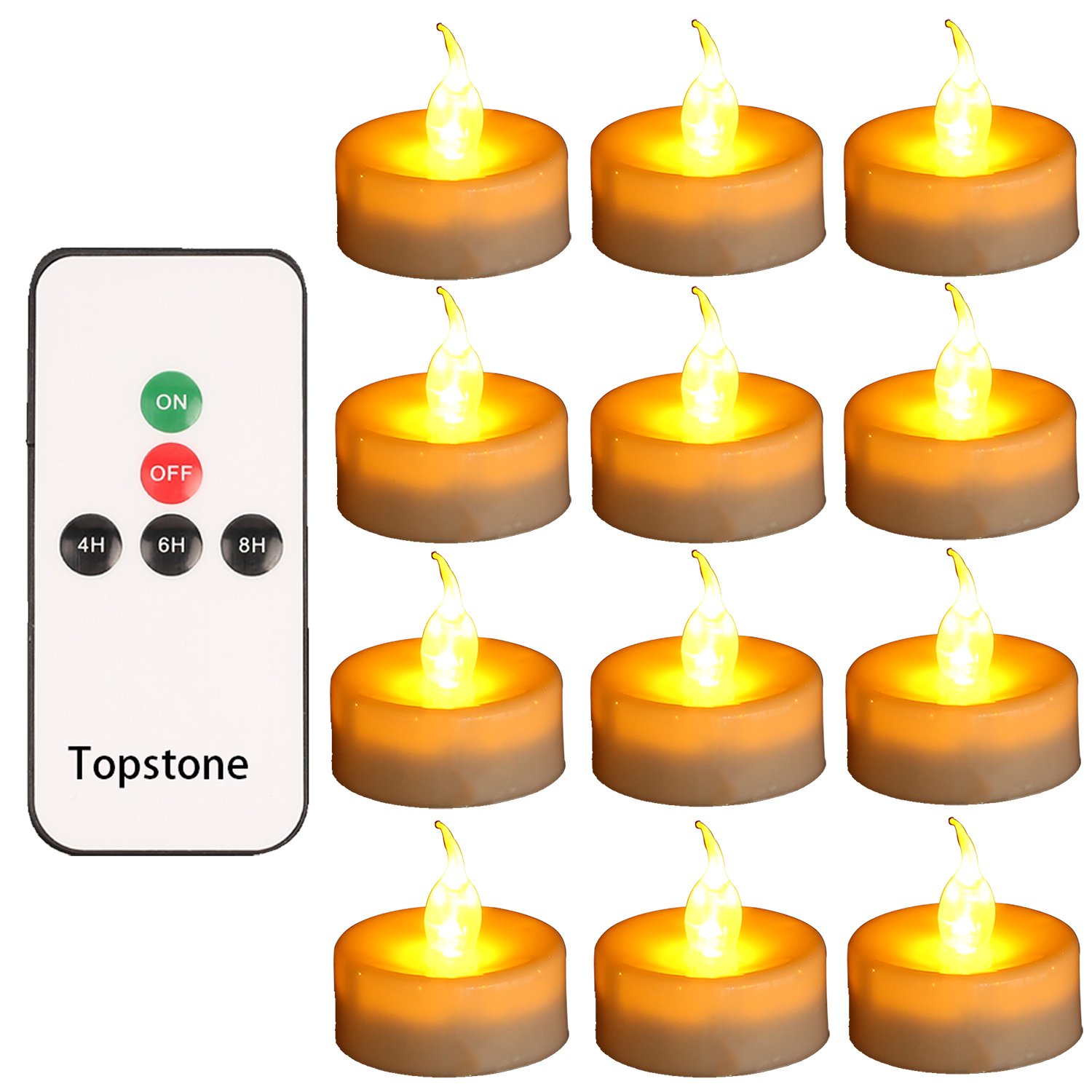 Topstone Tealight Candles with Flickering Amber Led Bulb and Timer,Remote Control,Electric Fake Candle Powered by High Capacity CR2450 Battery,Pack of 18
