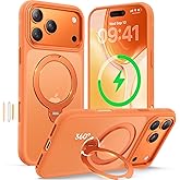 360° Magnetic Stand for iPhone 17 Pro Max Case, [Fit for MagSafe][Camera Control Button] Mil-Grade Protection Shockproof Slim Translucent Matte Ring Kickstand 17 Pro Max Case 6.9 Inch, Cosmic Orange