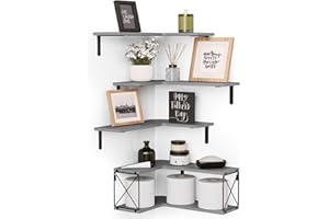 RICHER HOUSE 5-Tier Corner Floating Shelves Set of 5,Corner Shelves for Wall Storage, L-Shaped Corner Wall Mounted Shelf for Bedroom, Living Room, Bathroom, Kitchen - Gray