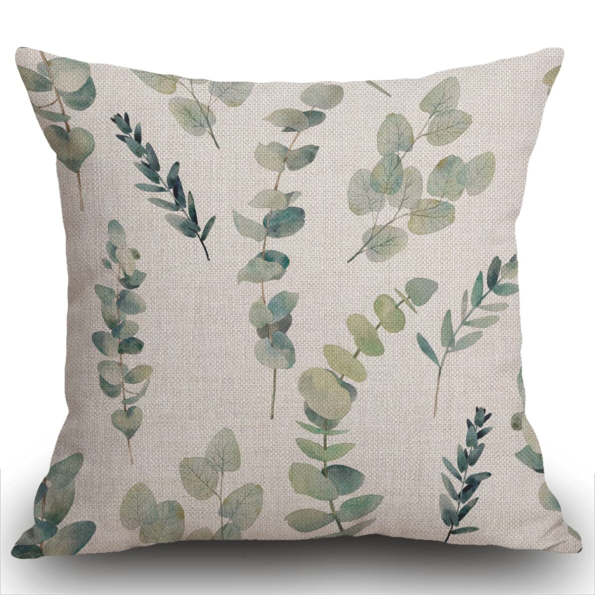 Smooffly Cushion Cover Decorative Green Leaf Watercolor multipack Eucalyptus Branches Hand Floral with Plant Objects on White Natural Greenery Twig 18x18 Inch Throw Pillow Cover Pillowcase