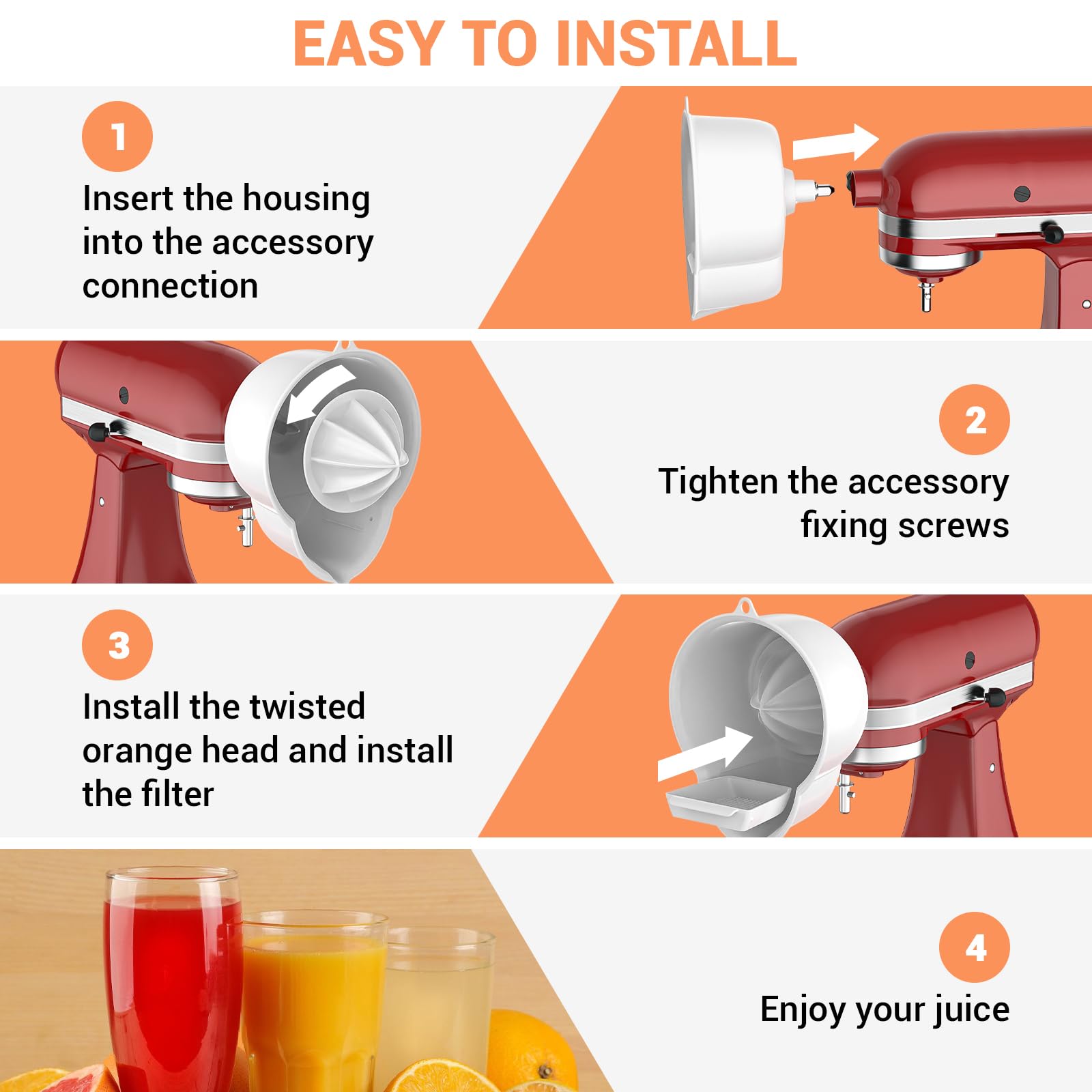 Cofun Juicer Attachment for KitchenAid Mixer, Citrus Squeezer with 2-Size Reamer & Splash Guard, BPA-Free Accessory Compatible with KitchenAid/Cuisinart SM50 Series Mixers | Easy-Clean Design