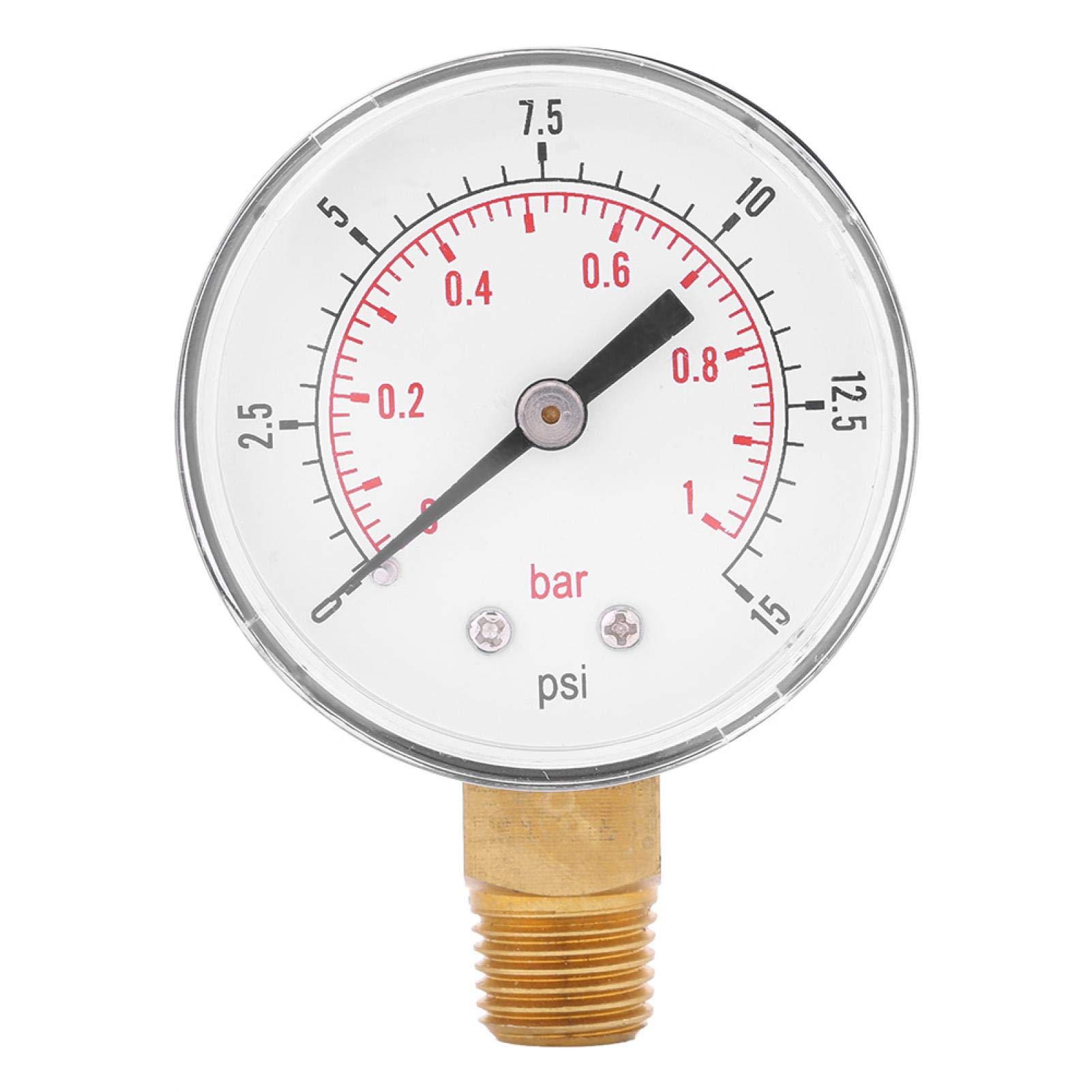 Mechanical Pressure Gauge, 52mm Dual Scale Mechanical Pressure Gauge 1/4" NPT Brass Side Mount for Fuel Air Water Oil(0-15psi 0-1bar)