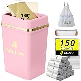 WSBArt Pink Bathroom Trash Can with Lid 4 Gallon Trash Can Bedroom Trash Can Small Garbage Can with 150 Counts Trash Bags for Small Bathroom Bedroom Office