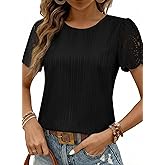 SHEWIN Womens Blouses Crewneck Hollow Out Short Sleeve Shirts Texture Summer Tops for Women 2026