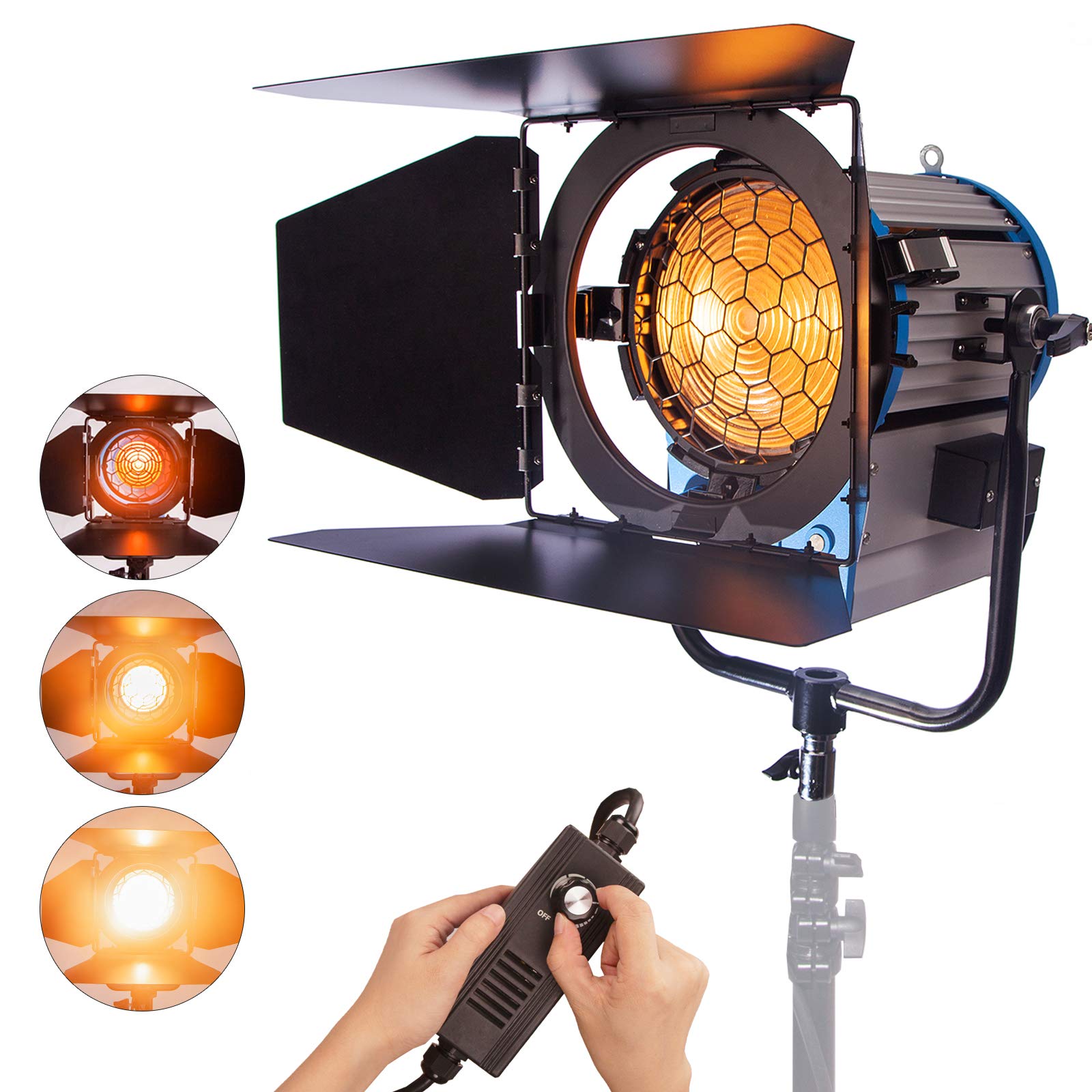 HWAMART Pro 2000W Fresnel Tungsten Spotlight Lighting for Studio Soft Video Light with dimmer Built in + Bulb, Professional Kit for YouTube Product Photography Microfilm Shooting and TV Show
