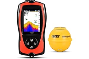 LUCKY Portable Fish Finder Transducer Sonar Sensor 147 Feet Water Depth Finder LCD Screen Echo Sounder Fishfinder with Fish Attractive Lamp for Ice Fishing Sea Fishing