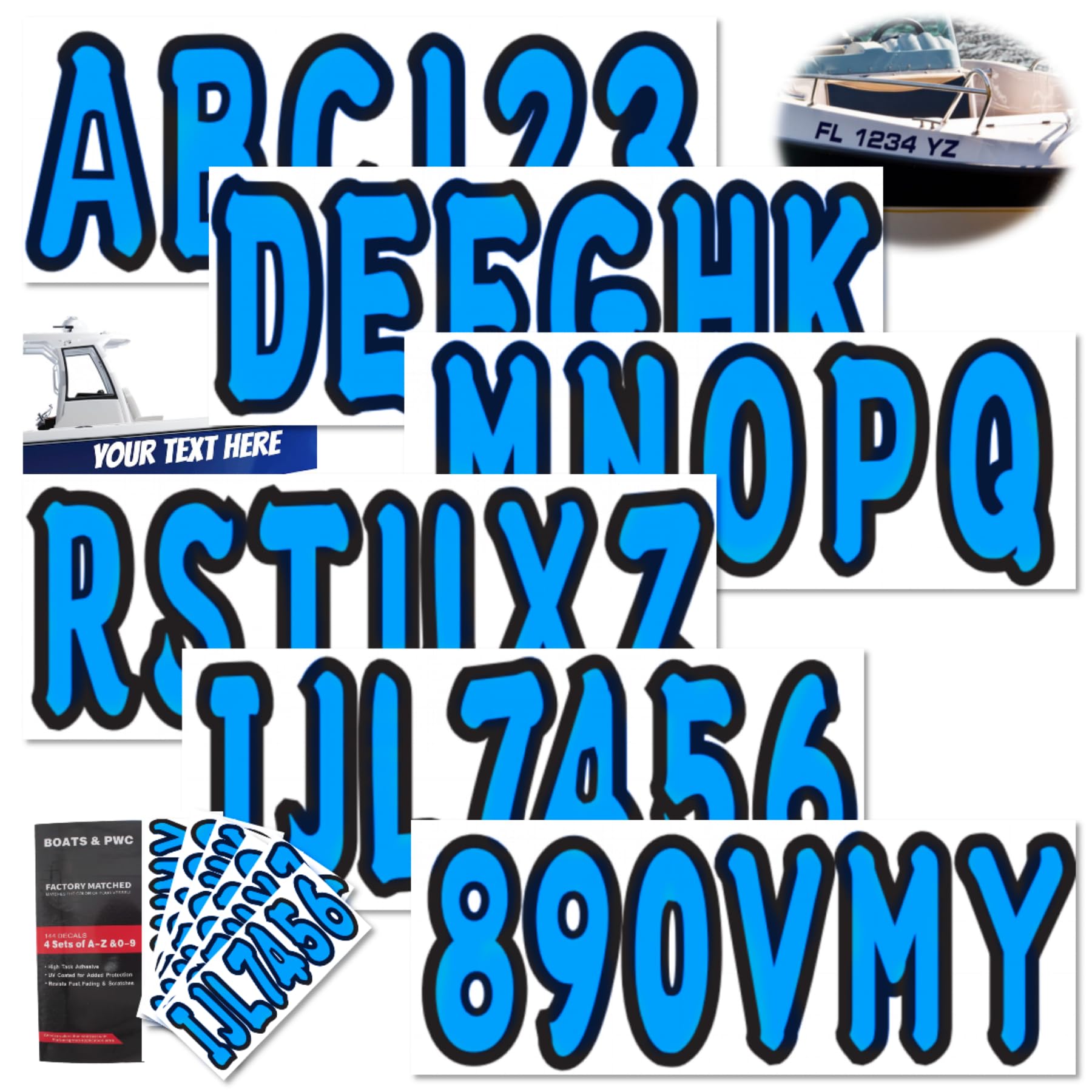 Photo 1 of NorthBoat 4 Sets 3" Boat Letters Numbers Stickers Decals Blue Smooth Waterproof Scratch Resistant for Boats Yachts & PWC