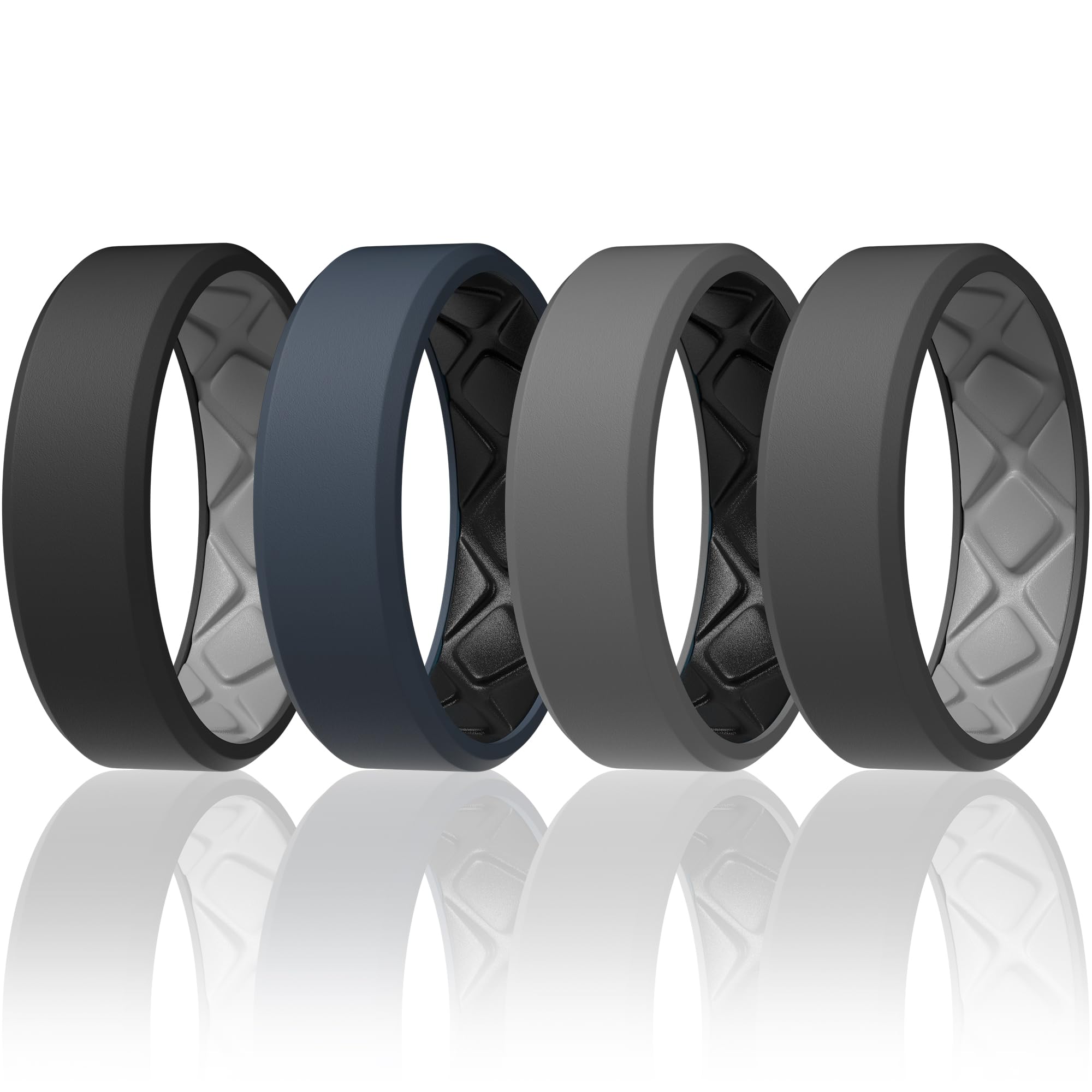 Egnaro Men's Silicone Rings, 7.5mm Wide 2.5mm Thick