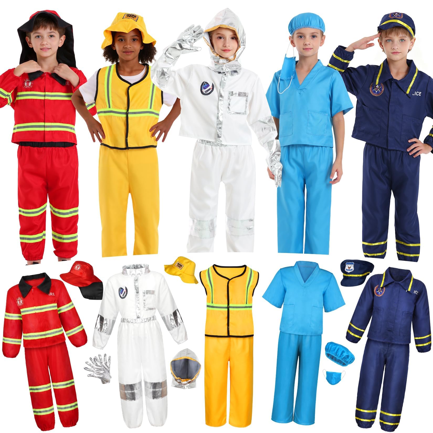 Photo 1 of Toddler Dress Up Clothes Kids Boys Costumes for Play 5 Sets Includes Astronaut Doctor Firefighter Construction Police Kids Toddlers Boys Halloween Costumes Birthday Gifts for Age 3 4 5 Year Old