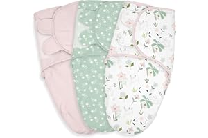 LYRICHOM BABY Baby Swaddle Sacks, 3-Pack Newborn Organic Cotton Swaddle Wrap, Adjustable Swaddling Blankets, Nursery Swaddling Essentials for Newborn 0-3 Months, Infant Shower Items Gift (Flowers & Rabbits)