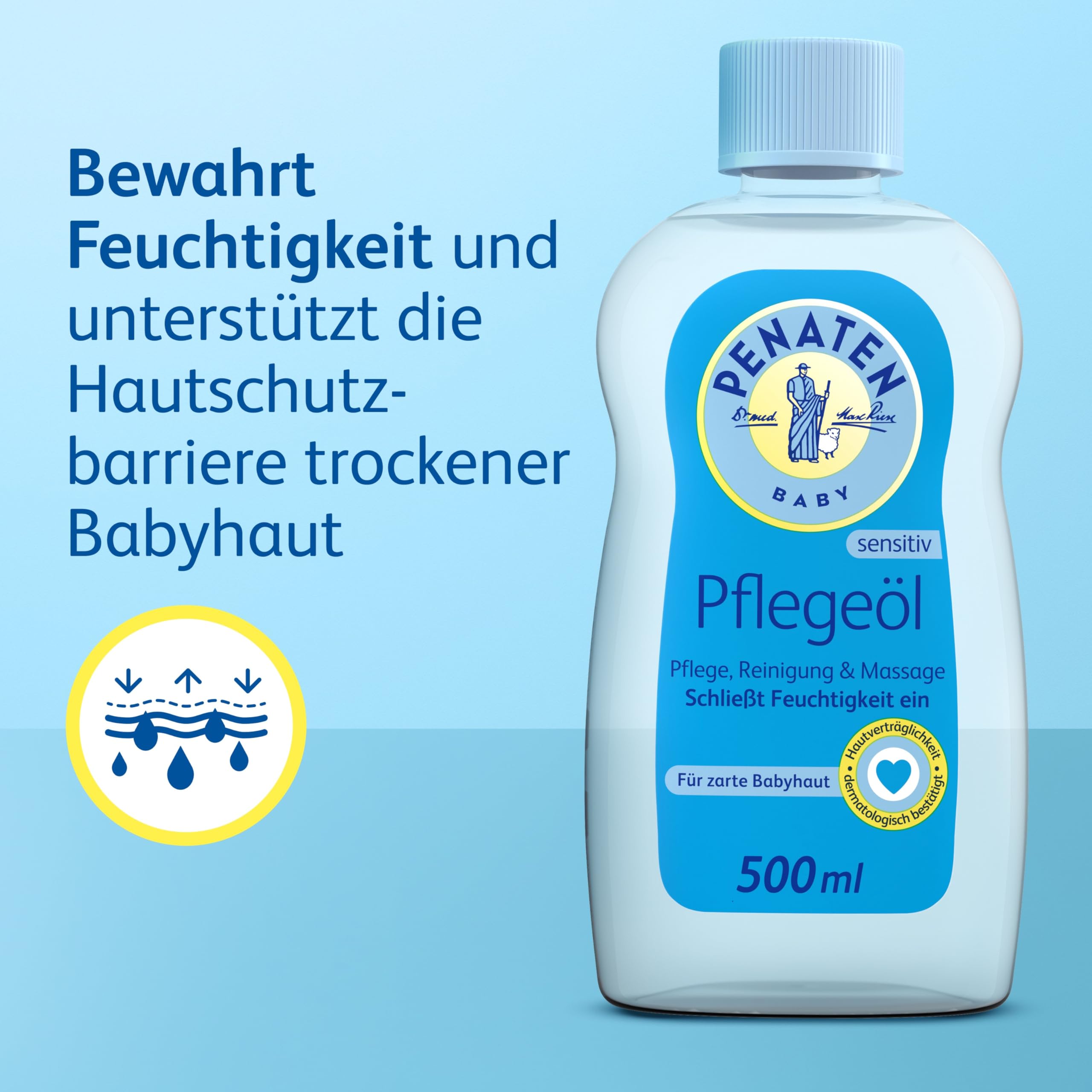 Penaten Pflegeöl 500ml, sanftes Baby Massageöl und Babyöl zur Pflege, Reinigung und Massage, ohne Parabene und Farbstoffe, für Neugeborene 4