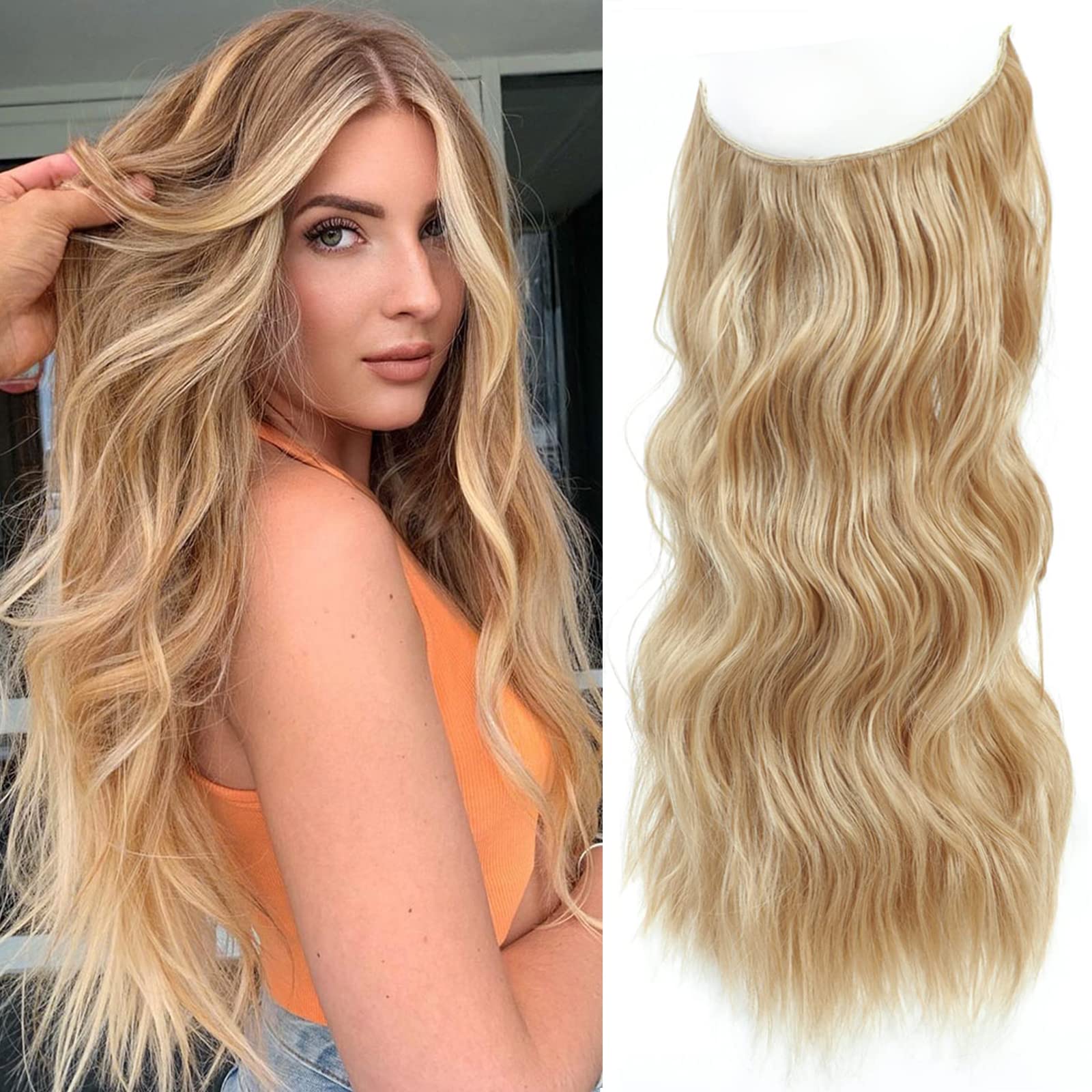 Secret Hair Extensions 20 Inch Natural Blonde Clip in Invisible Wire Synthetic Hairpieces Natural Wavy for Women Daily Party Wedding Use — image 1