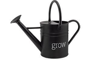 AuldHome Design Farmhouse Enamel Watering Can (Black); Rustic Metal Watering Pitcher for Home Decor and Gardening