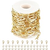 Jabogrii 5 Meters Paperclip Jewelry Making Chains Gold Plated Aluminum DIY Craft Chain Roll with Lobster Clasps and Jump Rings for Jewelry Making