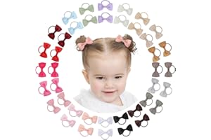 JOLLYBOWS 40PCS 2 Inches Baby Girls Hair Bows Ties Mini Boutique Elastic Hair Rubber Ribbon Hair Band Accessories for Kids Toddlers Infants (1-40 PCS - Dark color set)