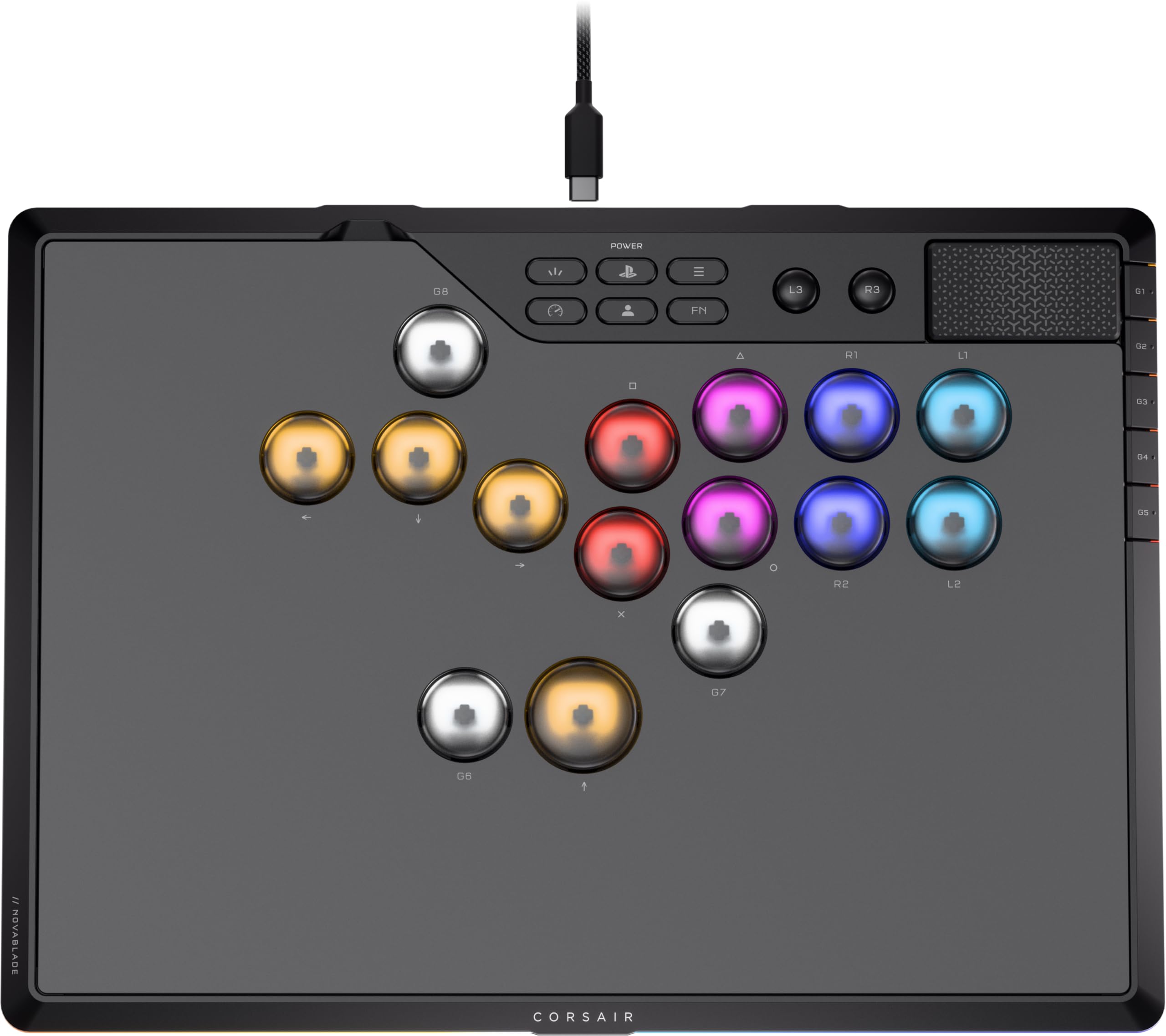CORSAIR NOVABLADE PRO Kabel und Hebelloser Controller mit Hall-Effekt – 15-Haupttasten-Layout, 1000Hz-Polling, 2,4 GHz Kabellos, SOCD, MGX Hyperdrive Hall-Effekt-Magnetschalter, PS5, PS4, PC – Schwarz