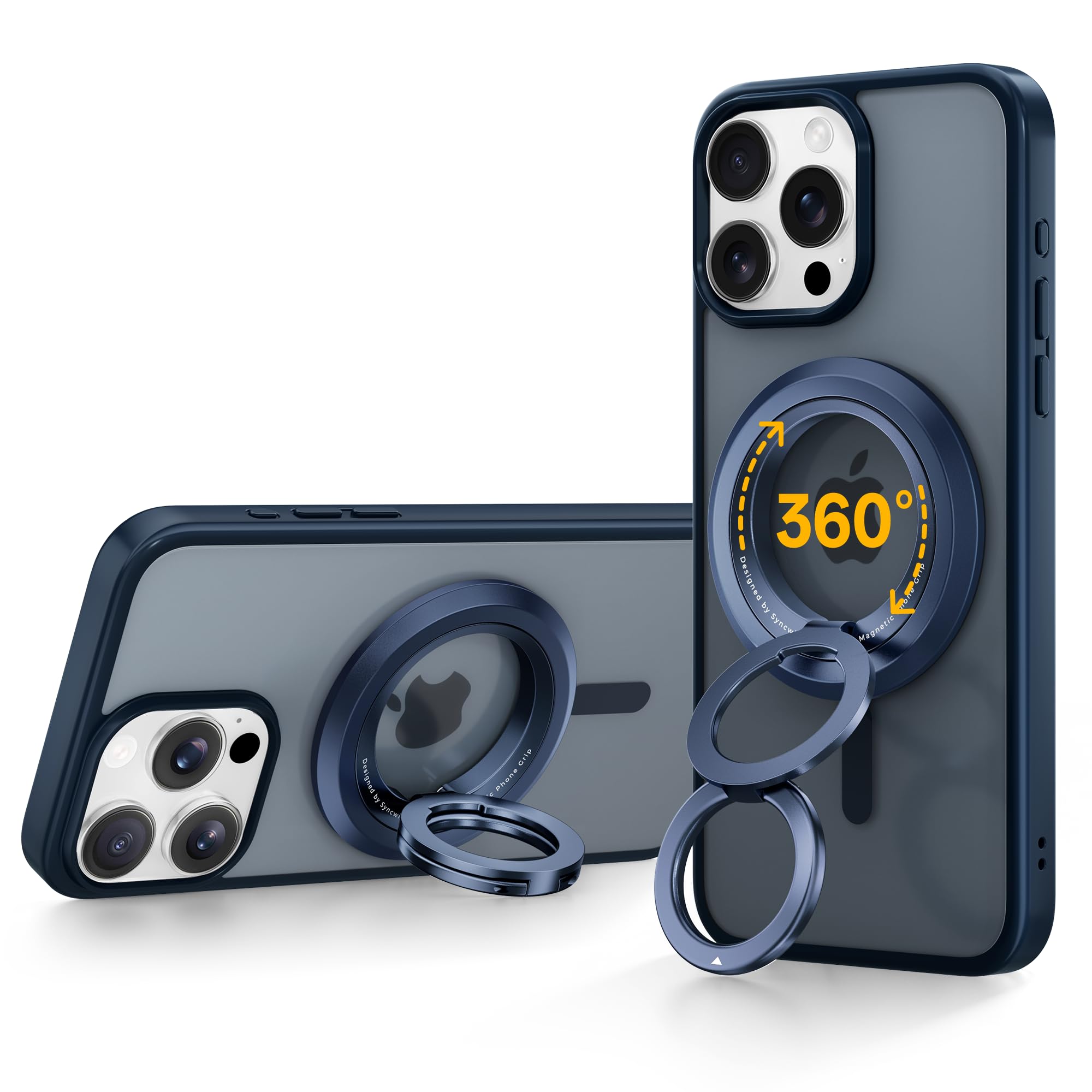 Photo 1 of SYNCWIRE Phone Ring Holder Grip for MagSafe, 360° Rotation Magnetic Cell Phone Grip Stand Two-Sided Magnetic Compatible with iPhone 16 15 14 13 12 Pro Max fits MagSafe Accessories - Titanium Blue