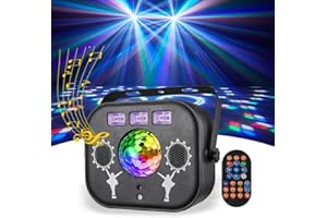 DJ Party Lights, Rualin Led 5-in-1 Disco Stage Light with Audio, Rotated Magic Ball, Red Green Pattern, Led Strobe/UV Effect, DMX & Remote Control for DJ Stage Disco Club Wedding Party Lighting
