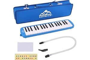 EastRock 37 Key Melodica Instrument Keyboard Soprano Piano Style with Mouthpiece Tube Sets and Carrying Bag for Beginners Adults Gift Blue