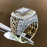 Nazhonghao Men's 18k Gold Plated Stainless Steel Hip Hop Iced Out Cubic Zirconia Square Rings Micro Pave CZ Wedding Bands (10)