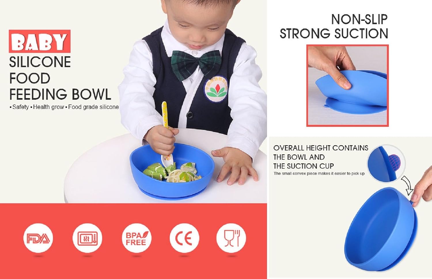 Enfants Bol Avec Ventouse En Silicone Pour Enfant Et Bebe 6 Mois Et Plus Dentrainement Alimentation Snack Anti Deversement Vaisselle De Stockage Sans Bpa Gratuit Enfants Douche Cool Blue Le Repas De