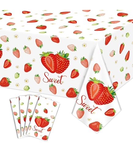 thumbnail image 2 of TJYJOY 4 Pack Pink Strawberry Tablecloth Strawberry Table Cloth Fruit... 2 of 12