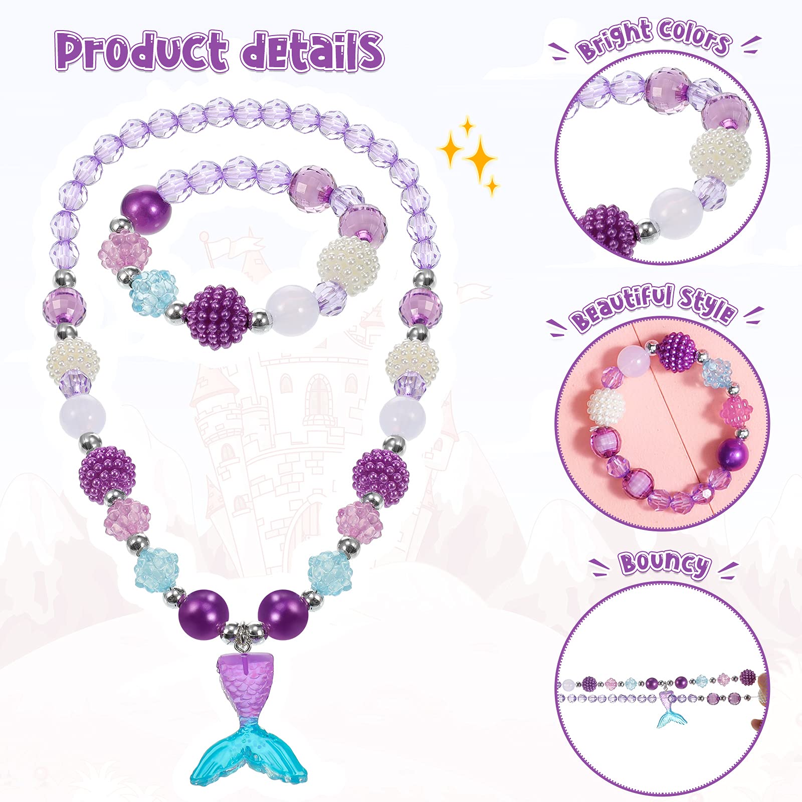Sumind Sumind 6 Sets Toddler Jewelry for Little Girls Baby Beaded Necklace and Bracelet Costume Dress up Jewelry Gifts Princess Party Favors(Flower Style)
