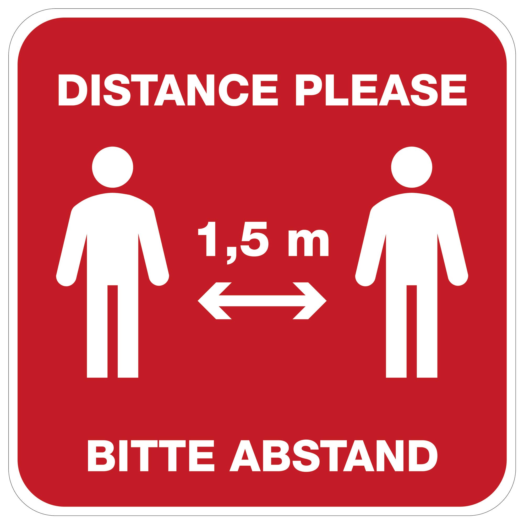 Komar 14810 2 High Quality Stickers Distance Size: 31 x 31 cm Self-Adhesive Wall Sticker Wall Sticker Warning Corona Safety Distance Red White 31 x 31 cm