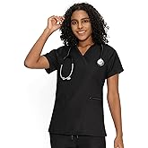 COZYFIT Scrub Tops for Woman - Back Princess Seams, Mock Wrap Top with 3 Pockets