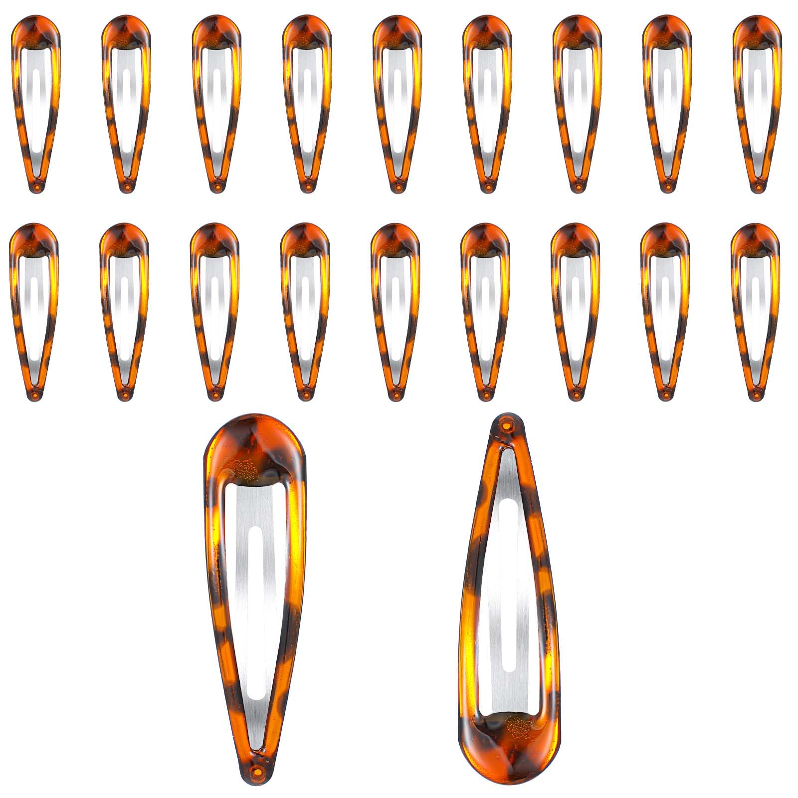 Photo 1 of 20 Pcs Epoxy Snap Hair Clips Tortoise Metal Clips 2.6x0.75 In Water Drop No Slip Hair Barrettes for Women Tortoise Accessories