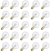 Goeszooin G40 Replacement Bulbs, 120V 5W Incandescent Globe Light Bulbs fits E12/C7 Screw Base, G40 Light Bulbs for Indoor Outdoor Patio Decor, Warm White ,25 Pack.