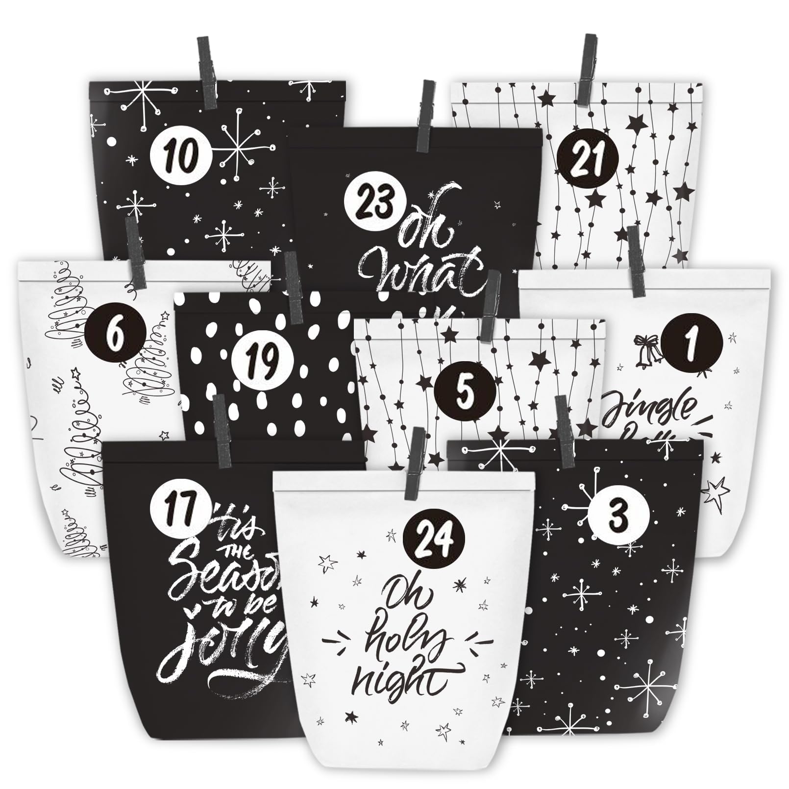 PANSIBY Advent Calendar for Filling, 24 Christmas Calendar Paper Bags for Crafting Yourself, Gift Bags for Self-Filling