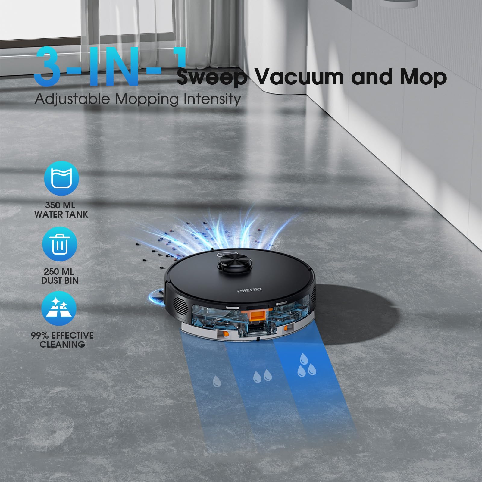 Robot Vacuum and Mop, 3-in-1 Robotic Vacuums Cleaner with LiDAR Navigation Smart Mapping & Max Strong 4000Pa Suction, WiFi/App/Alexa Voice Control, Obstacle Avoidance, for Pet Hair, Carpets and more - Image 4