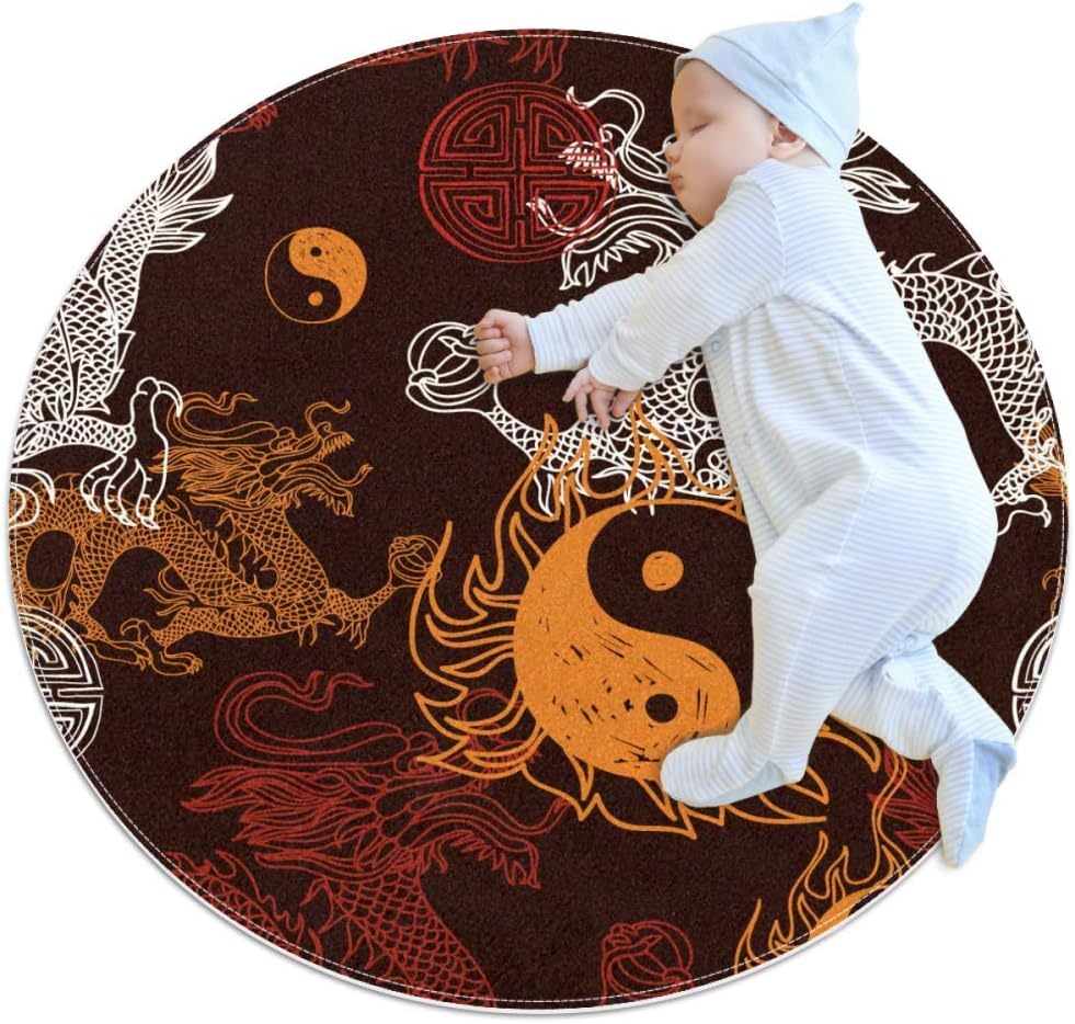Chinese Tai Chi Yin Yang Dragon, Round Area Rugs Circle Rugs for Kids