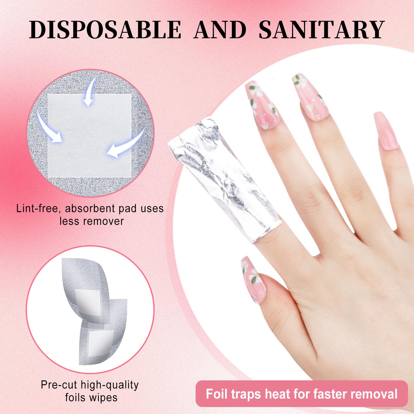 NXJ INFILILA Nail Foil - 300PCS Foil Nail Wraps Gel Nail Polish Remover Foil Wraps for Nails, Soak Off Gel Remover with Larger Cotton Pad for Removing Nail Polish at Home - Image 7