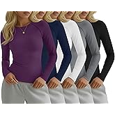Locoowai 5 Pack Womens Compression Shirts Long Sleeve Crew Neck Undershirts Stretchy Workout Tops for Athletic Running Yoga